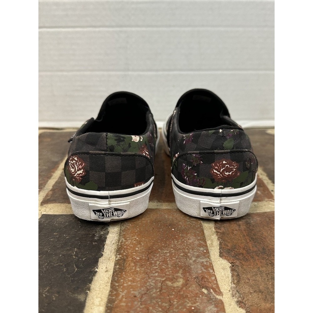 Vans Classic Black Pink Slip-On Casual Shoes Floral Checkerboard Women's 8.5 - Picture 4 of 6